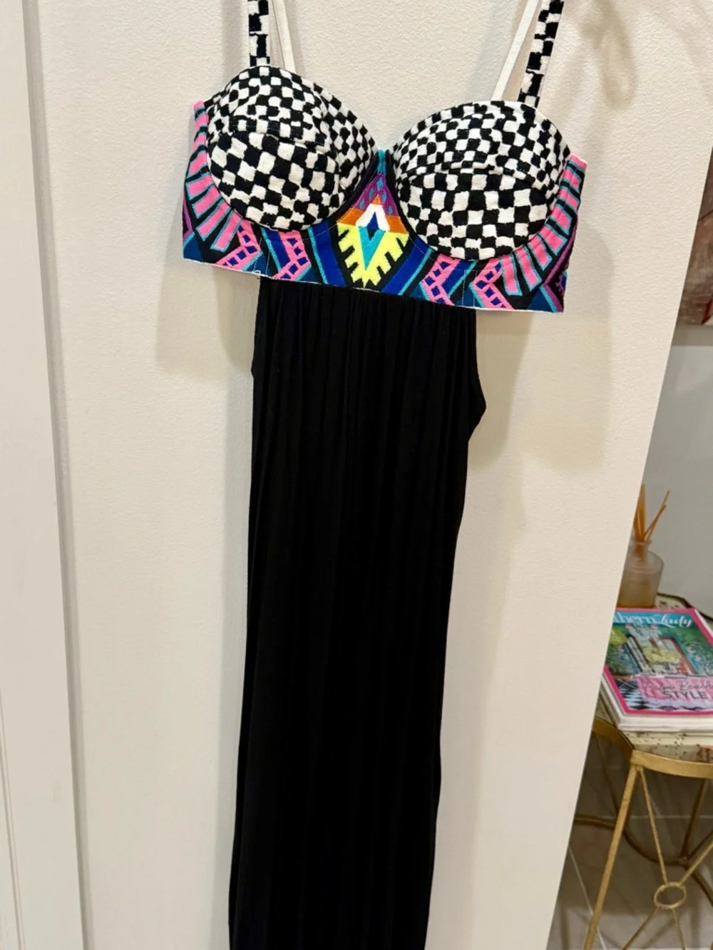 Mara Hoffman Embroidered Cutout Maxi Dress Black Multicolor Bustier Size Medium - Picture 5 of 11